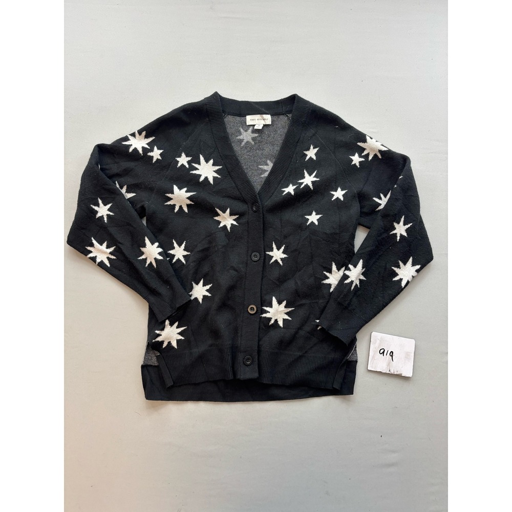 Free Assembly Girls XL 14/16 Black Star Print V-Neck Button Front Cardigan